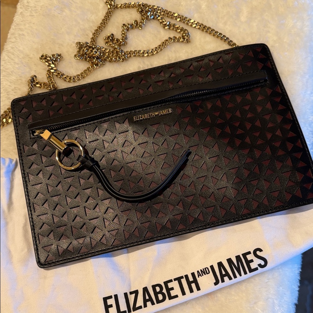 Elizabeth and James Black and Burgundy Laser-Cut Leather Chain Clutch